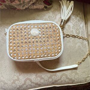 Lilly Pulitzer White and Tan Crossbody Bag with Woven Design